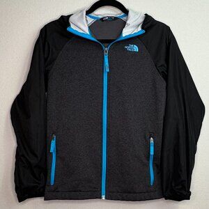 The North Face Kids Large Windbreaker Full Zip Jacket Hoodie Black & Blue Accent